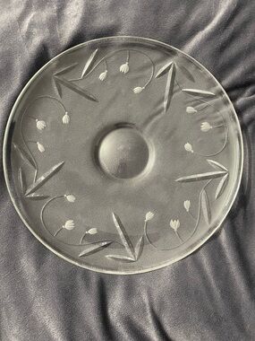 Tiffany & Co. Clear Etched Glass Serving Charger with Floral Motif